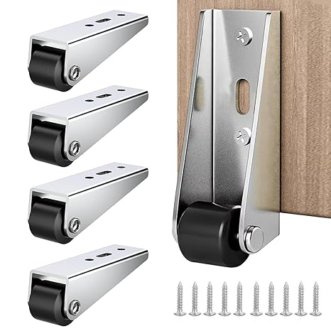 Rigid Caster Wheel for Wooden Door – Metal L-Shaped Side Mount Silent Rubber Rolling Wheels for Sliding pack of 4