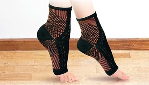 Foot Angel Anti-Fatigue Compression Foot Sleeve – Copper-Infused Plantar Fasciitis Relief Ankle Brace for Men & Women (1 PAIR)