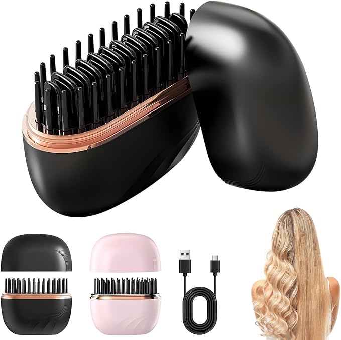 Capsule Hair Straightener & Styler | Mini Cordless Hair Straightener Comb | USB Rechargeable Portable Heat Hair Brush for Travel | Dual Use Straightening & Styling Tool
