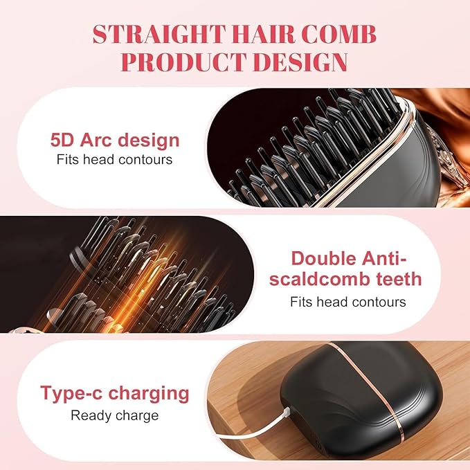 Capsule Hair Straightener & Styler | Mini Cordless Hair Straightener Comb | USB Rechargeable Portable Heat Hair Brush for Travel | Dual Use Straightening & Styling Tool