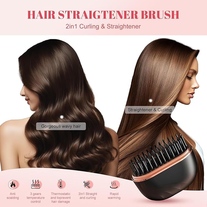 Capsule Hair Straightener & Styler | Mini Cordless Hair Straightener Comb | USB Rechargeable Portable Heat Hair Brush for Travel | Dual Use Straightening & Styling Tool