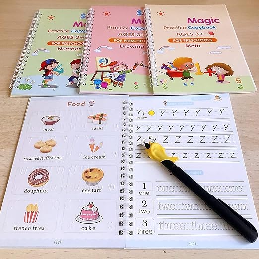 NEW Magic Calligraphy Copybook Set Writing Tool for Kids (4 BOOKS,1 PEN, 1 GRIP, 10 REFILL)